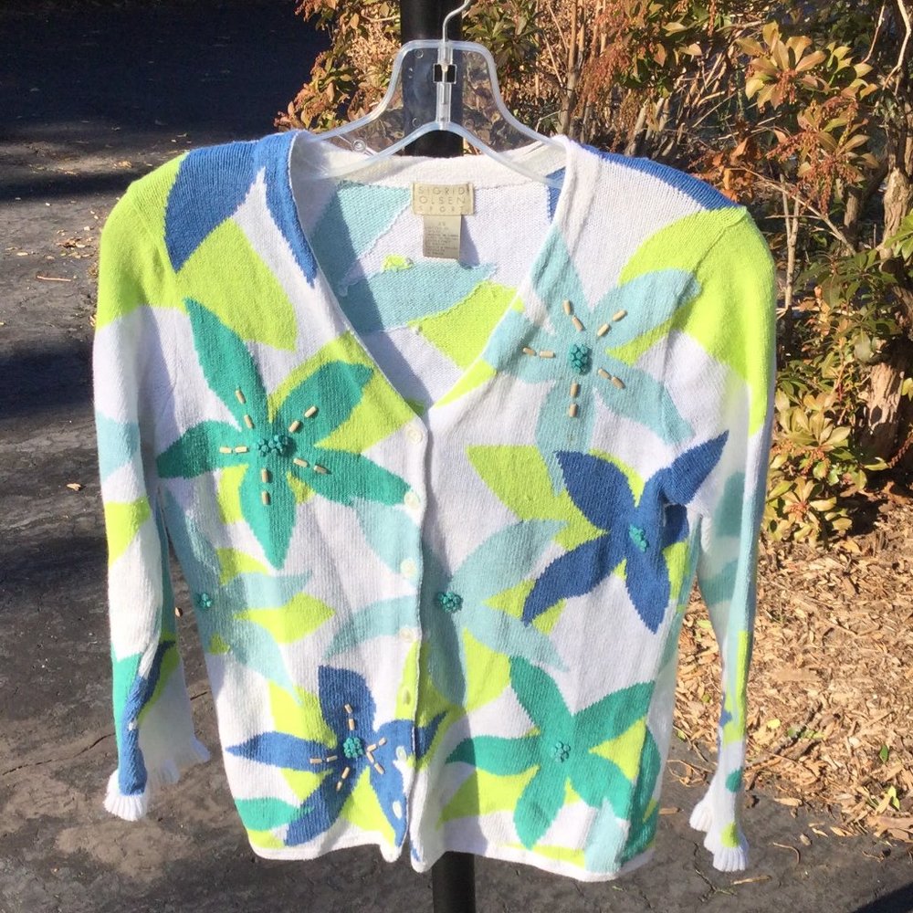 Sigrid Olsen Sport Tree Leaf Print Cardigan